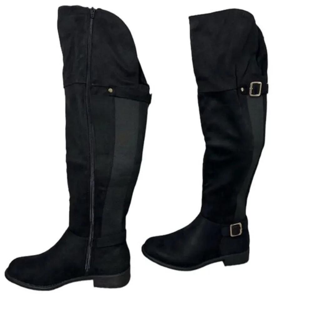 OVER THEE KNEE BLACK FAUX SUEDE‎ EQUESTRIAN BOOTS NWT
